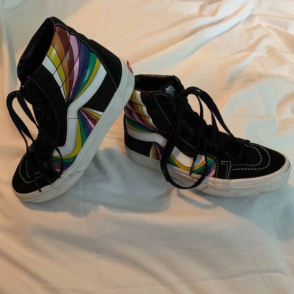 Vans Sk8- Hi Rainbow Black Suede High Top Lace Up Sneakers